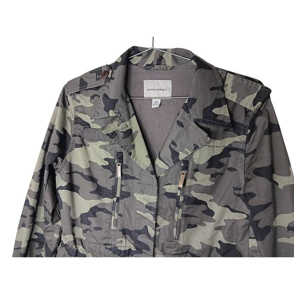 Banana Republic XXS Camo Utility Jacket Military Green Zip Front Oversized - Picture 5 of 11